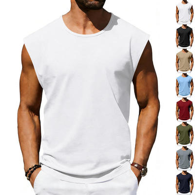 新款跨境欧美无袖t恤男士运动宽松休闲坎肩潮流训练gym背心男