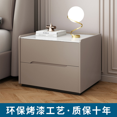 实木烤漆床头柜家用主卧室2025新款轻奢高级感意式岩板床边收纳柜