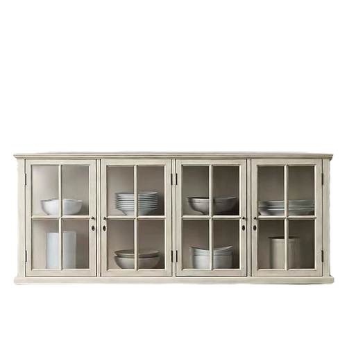 Американская сельская сельская кухня с твердым лесом ретро старый стеклянный дверной дверь чайный шкаф