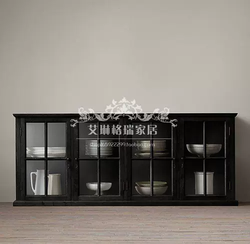 Американская сельская сельская кухня с твердым лесом ретро старый стеклянный дверной дверь чайный шкаф