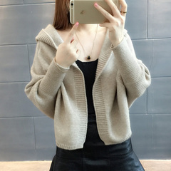 秋装女开衫毛衣外套女装2019新款韩版纯色宽松百搭学生连帽针织衫
