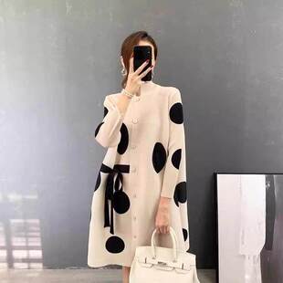 Issey Miyake/三宅一生 褶皱波点连衣裙宽松显瘦中长款时尚裙子女