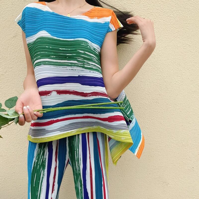三宅一生彩条系列短袖T恤女