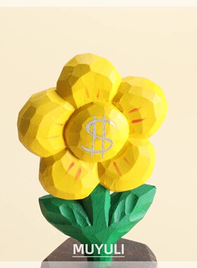 有钱花手工木雕桌面摆件可爱