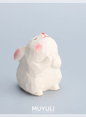 手工木雕祈福小兔子丨奶油风摆件可爱桌面装饰创意毕业开业礼物