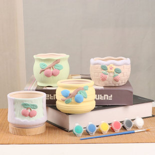 Diy素陶花盆手绘盆多肉花盆儿童益智涂鸦陶瓷画画大小拇指盆包邮