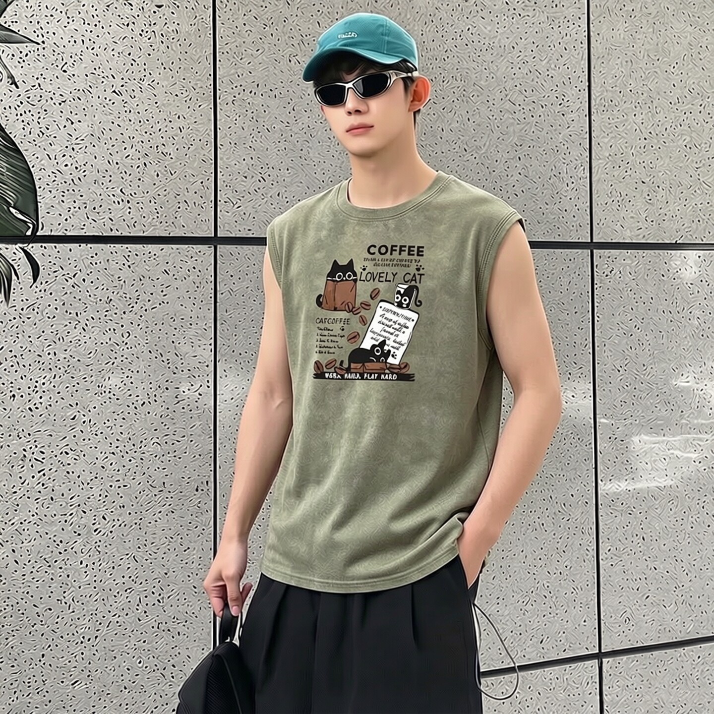 国潮高街扎染宽松圆领男士背心