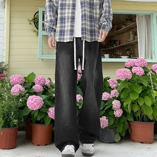 2026年春季新款直筒牛仔裤男款百搭宽松大码男裤系绳闭襟宽松直筒