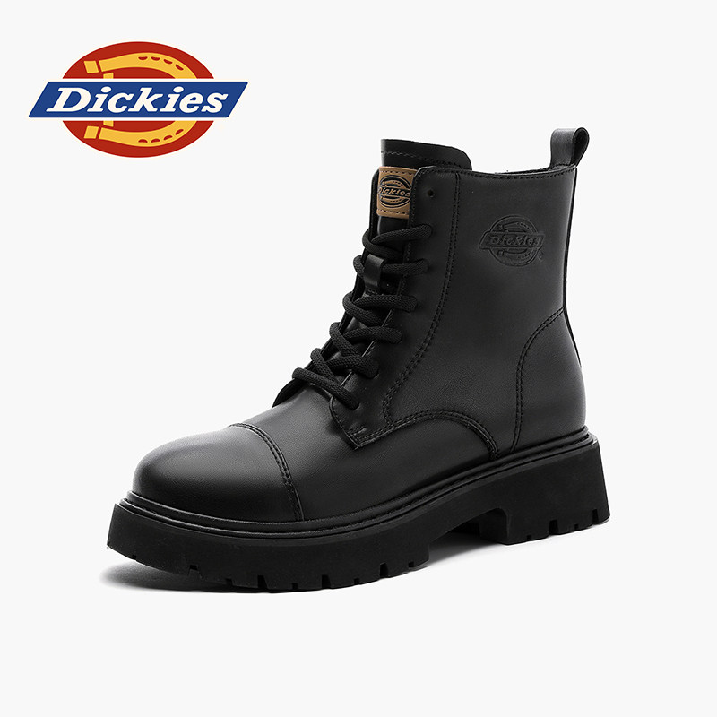 Dickies马丁靴女款2026新款女鞋夏季真皮拉链英伦风黑色高帮靴子