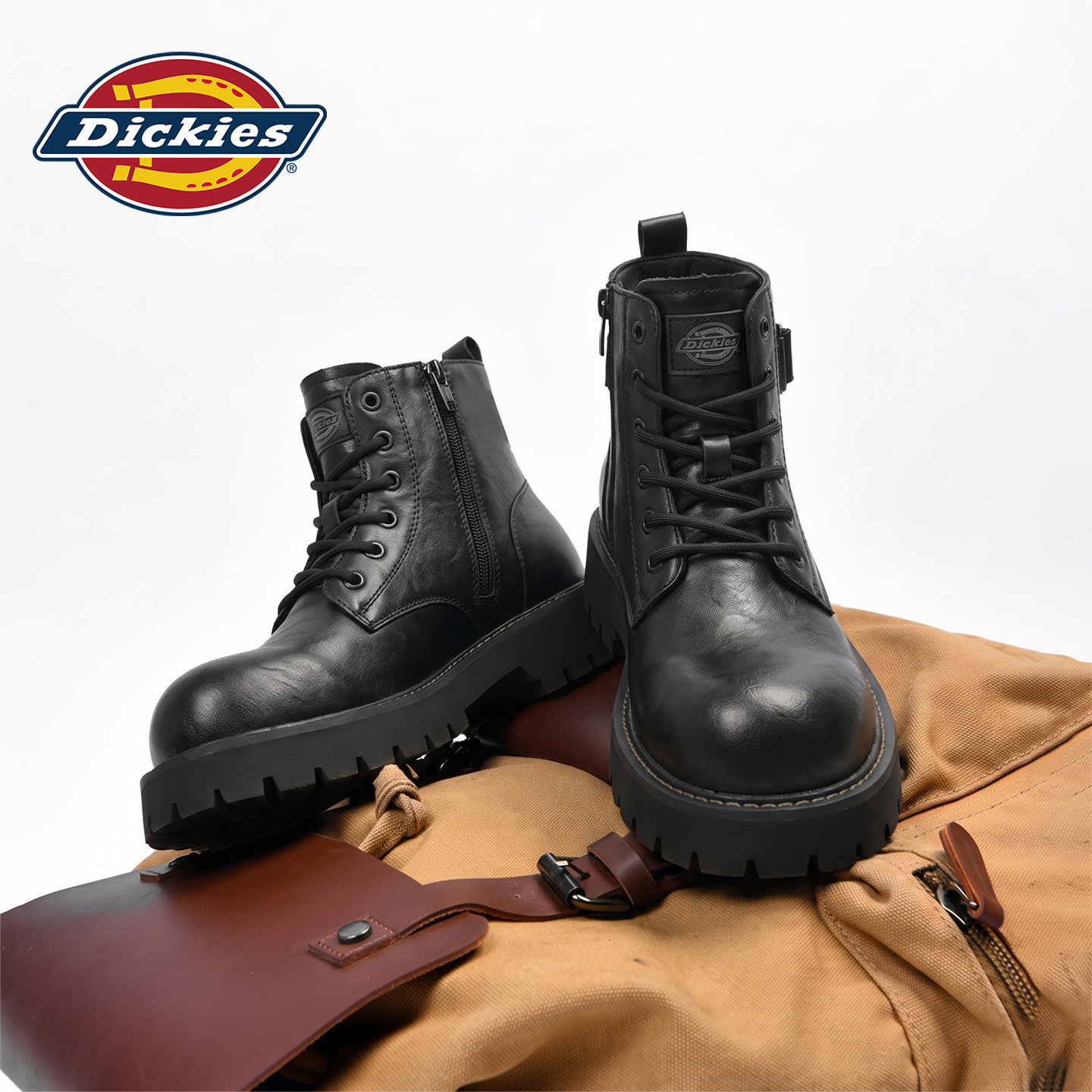 Dickies真皮增高系带马丁靴男图片