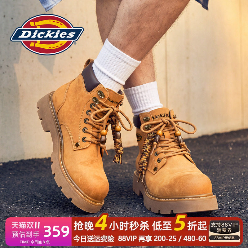 Dickies马丁靴男款2026新款男鞋冬季加绒靴子男靴男士中帮工装靴