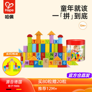 Hape80粒积木拼装 2周岁3 木制婴幼儿童宝宝早教益智玩具生日礼物1