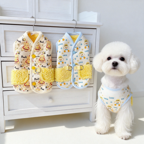 卡通宠物狗狗衣服可牵引猫咪比熊泰迪秋冬装小型犬保暖绒背心马甲