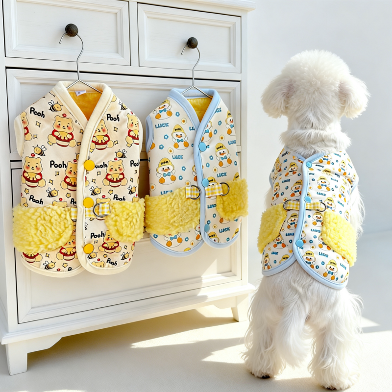 卡通宠物狗狗衣服可牵引猫咪比熊泰迪秋冬装小型犬保暖绒背心马甲
