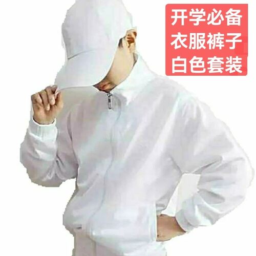 白色套装男夏季薄款短袖上衣裤子运动透气运动服校服小学生开学