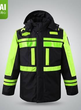 LIKAI交通道路高速荧光黄反光雨衣棉衣骑行防水衣服成人外套套装