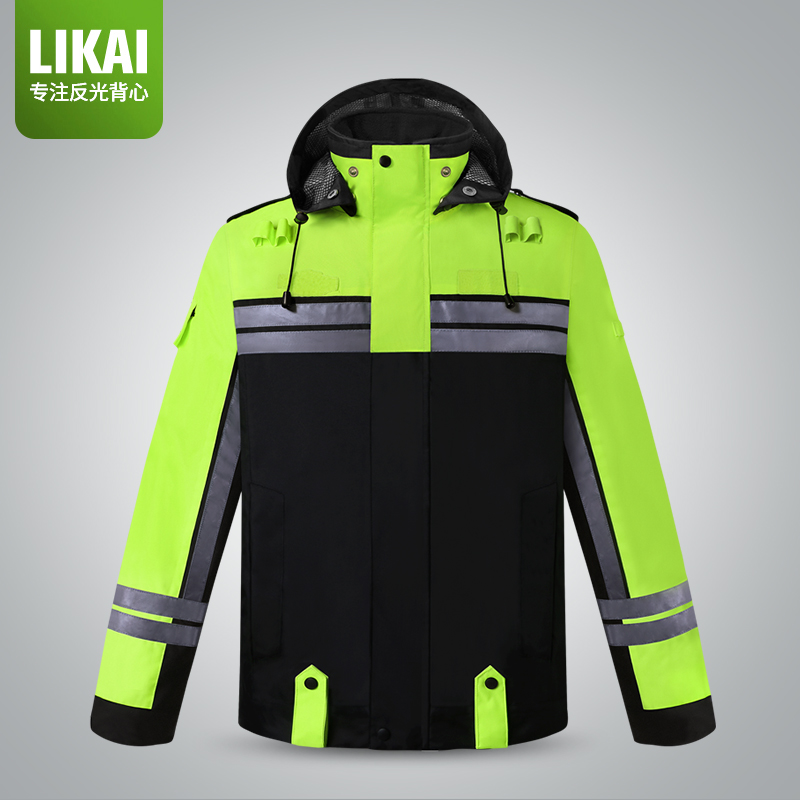 likai反光巡逻防雨骑行服反光安全机车服外套荧光防水外套印字
