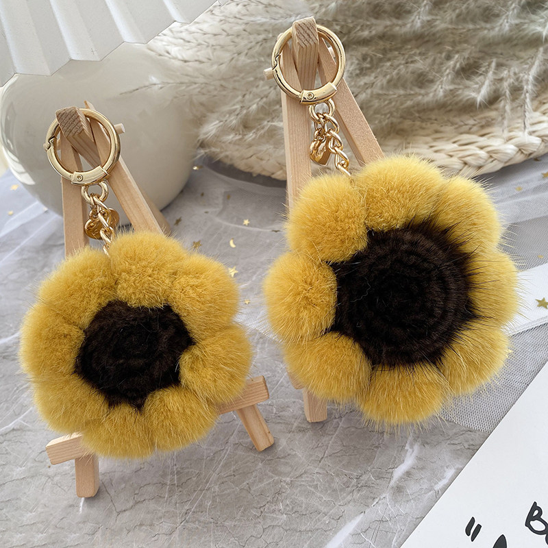 ins网红水貂毛向日葵挂件可爱小花皮草毛毛绒汽车钥匙扣包包挂饰