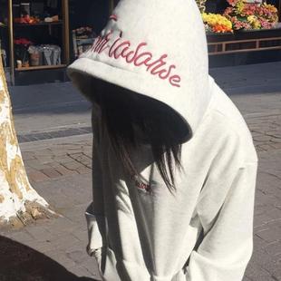 刺绣连帽卫衣女纯棉加绒加厚秋冬潮牌高街美式oversized宽松帽衫