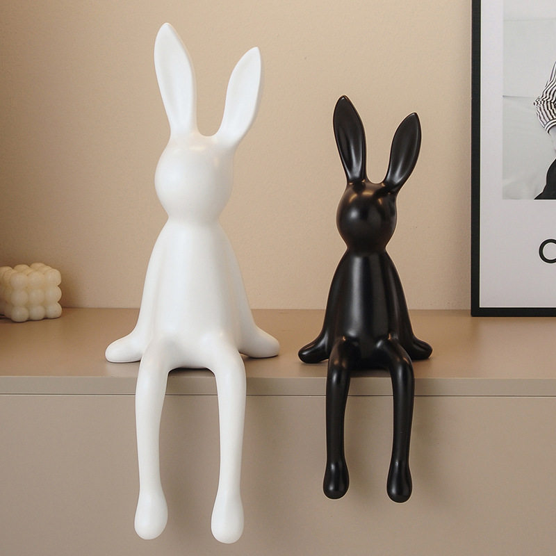 创意长耳兔子坐姿摆件客厅玄关电视柜壁龛样板房家居高级感装饰品