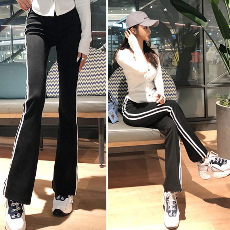 2020韩国条纹微喇叭裤女弹力修身休闲长裤两条杠运动裤子学生秋潮|ruв категории Женская одежда, брюки, брюки - от Buy2taobao.com для оказания профессиональной услуги покупки агента Taobao