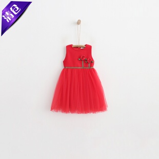 女童秋冬装连衣裙韩版童装薄呢子儿童背心裙立体花朵拼纱公主裙儿