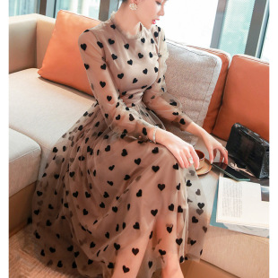 高腰连衣裙中长款 2021年精品新款 轻奢名媛气质长袖 春装 仙女裙 女装