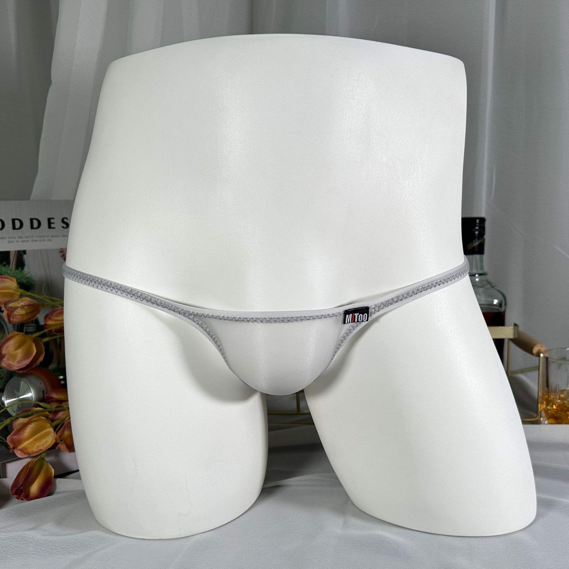 冰丝透明超薄迷你三角裤男士紧身裤衩夏季运动透气细带半包臀内裤