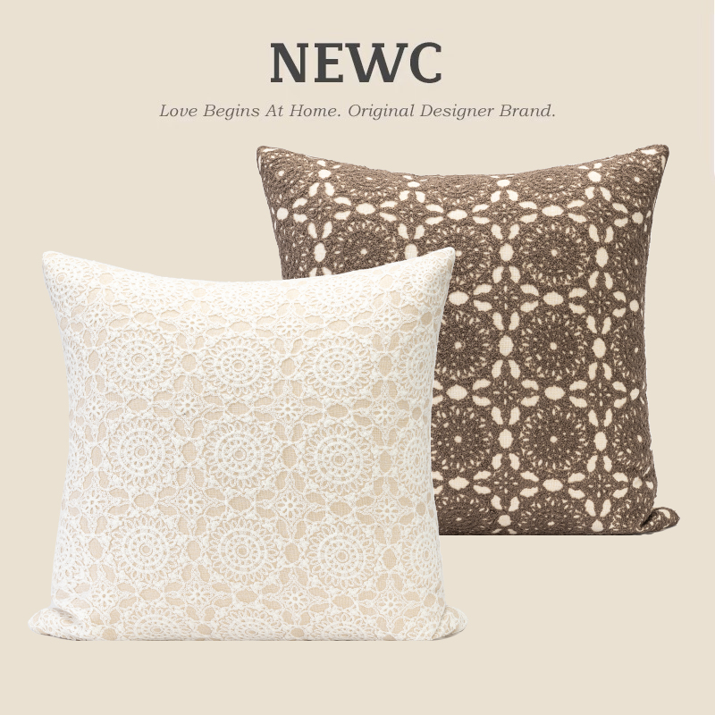 NEWC新宸优品法式奶油抱枕套客厅沙发卧室飘窗蕾丝圈圈靠垫可拆洗