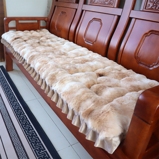 新款冬季实木沙发垫长椅垫加厚毛绒新中式单三人座春秋椅坐垫防滑