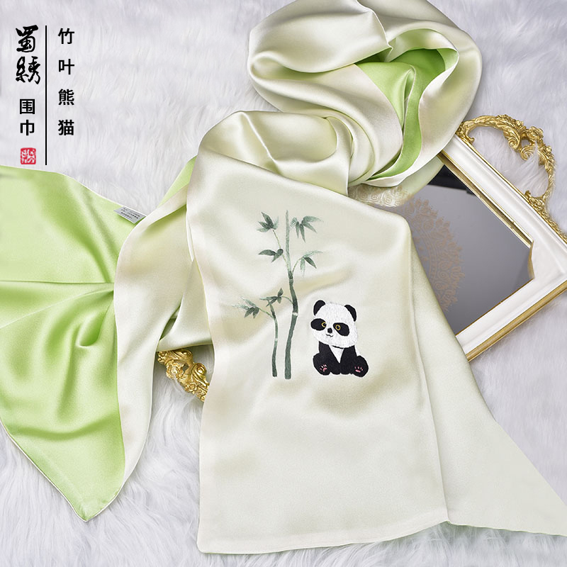 蜀绣手工真丝丝巾伴手礼送老外