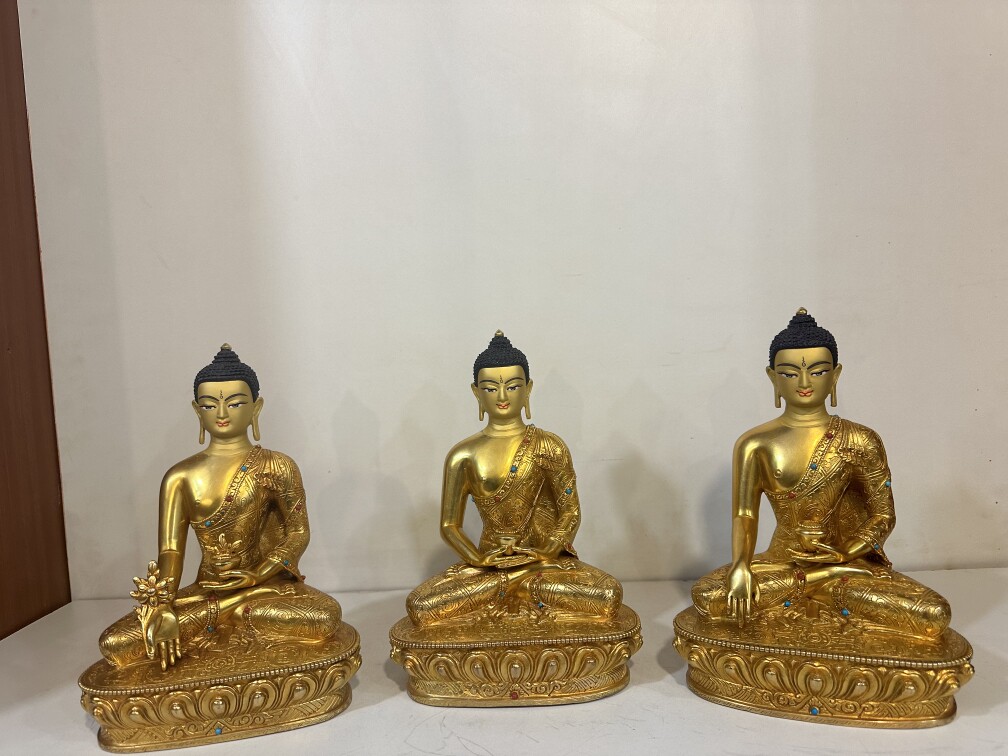 尼泊尔释迦族工艺 三宝佛一套 高七寸