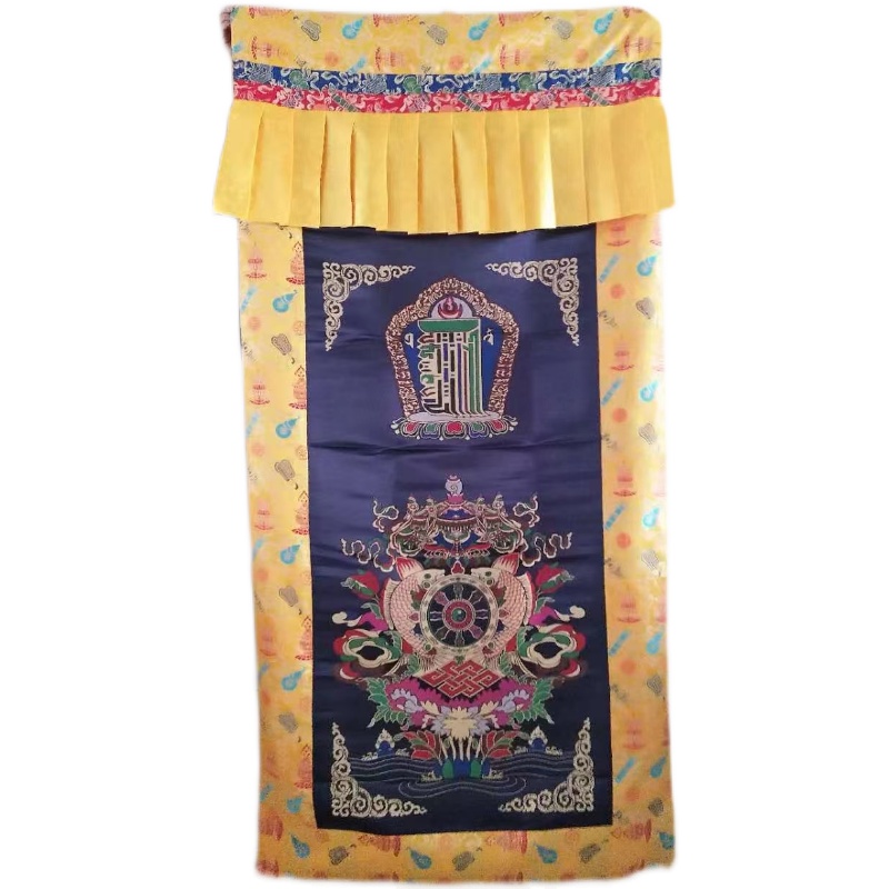 精品藏式门帘 十相自在 蓝色组合八宝图案 2×1米