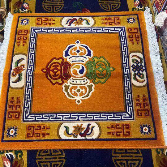 藏式纯羊毛精品地毯 家居坐垫沙发垫 拜垫 金刚十字杵图案 黄色