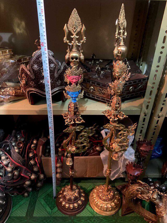 尼泊尔高档精品法器 莲师法杖 纯铜鎏金手工制作 高100㎝