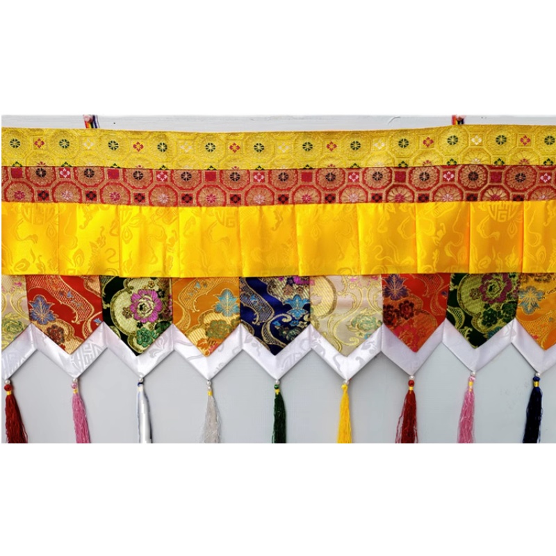 藏式帷幔 佛堂帷幔挂帘桌围墙围民族布艺饰品五彩尖角墙围桌围