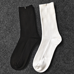 高帮纯棉袜简约纯色长筒百搭黑白四季 双针潮袜ins学生吸汗透气 款