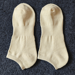 纯色米白男士运动袜纯棉透气毛巾底船袜加厚跑步短袜简约百搭防臭