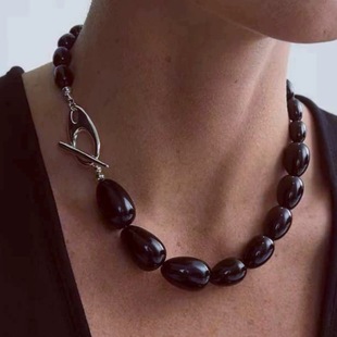 张悦儿同款水滴渐变大小黑色串珠项链女欧美轻奢小众高级感锁骨链