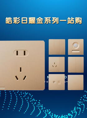 西门子插座开关皓彩金色一开五孔USB16A空调插座双控家用86型面板
