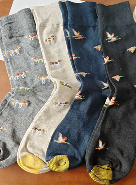 南南金男士深蓝色金袜头卡通大雁图案绅士袜子无骨缝头的舒服透气