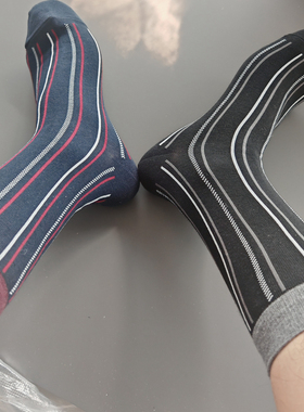 外贸小尺码竖条纹袜子男士38码商务休闲四季深蓝色四季款春秋