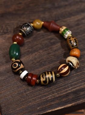 藏式多宝单圈天珠牛骨玛瑙手串男女同款包邮到家