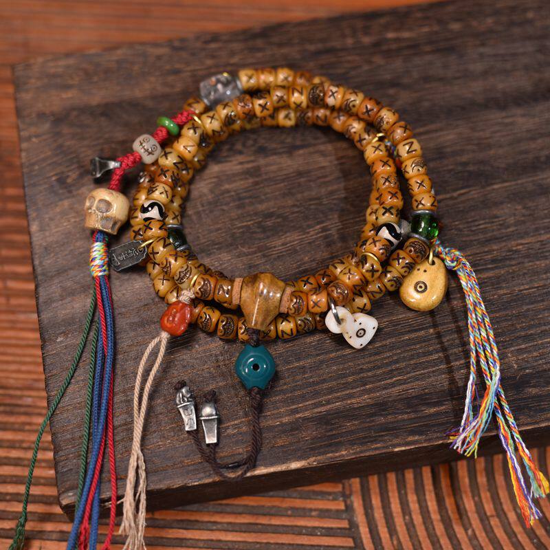 藏风藏式牦牛骨雕刻阿呆108颗佛珠念珠包邮到家