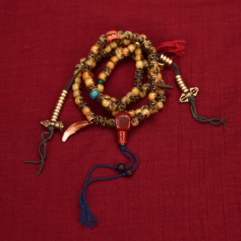 藏式牦牛骨雕刻阿呆108颗佛珠念珠民族风包邮到家