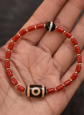 极简风牙黄天珠女士单圈