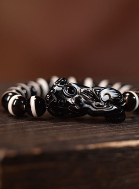 10mm一线药师搭配天珠材质雕刻貔貅男士单圈手串