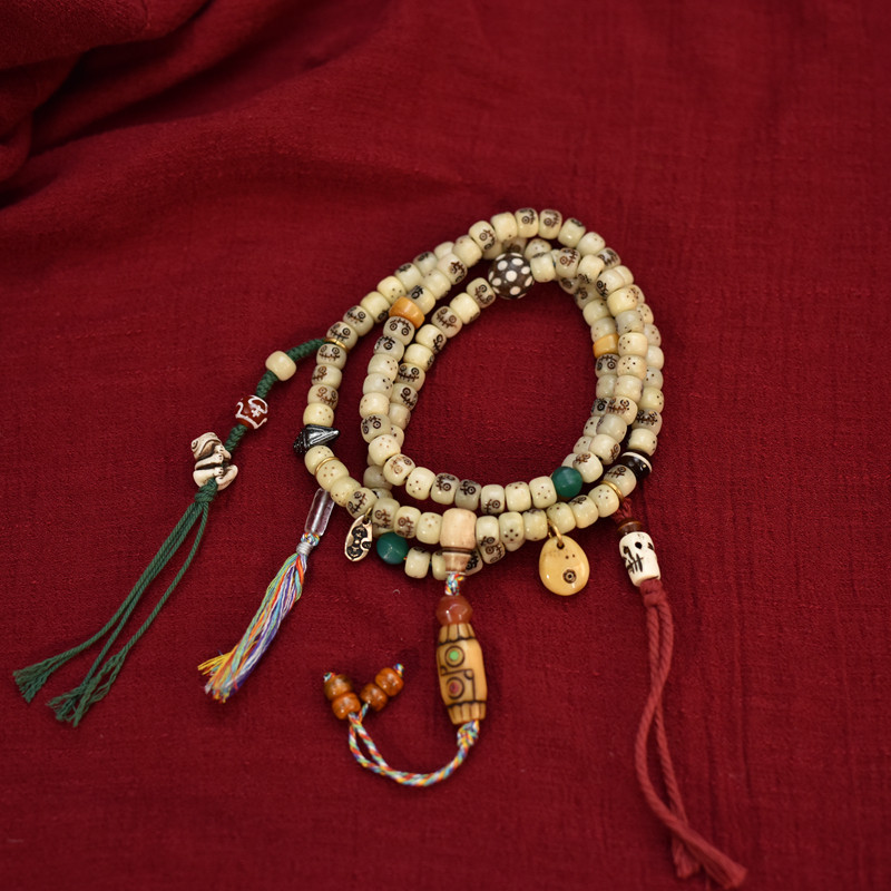 藏式藏风牛骨雕刻阿呆108佛珠念珠男女同款手链项链