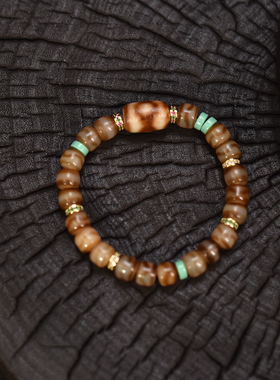 藏式单圈黑金虎牙搭配3眼天珠手串男女同款包邮到家