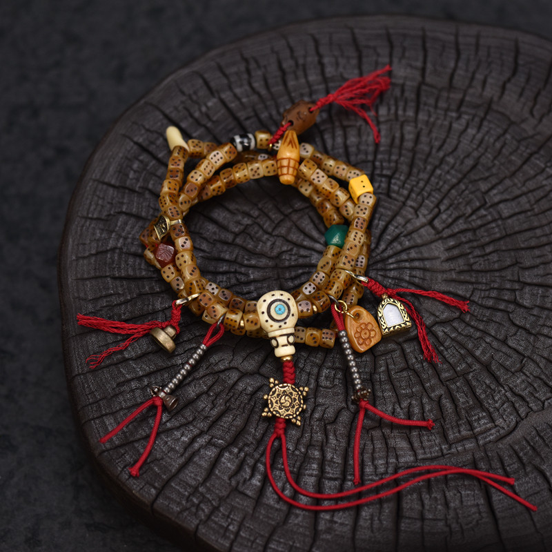 藏式牦牛骨雕刻骰子一图一物108佛珠念珠